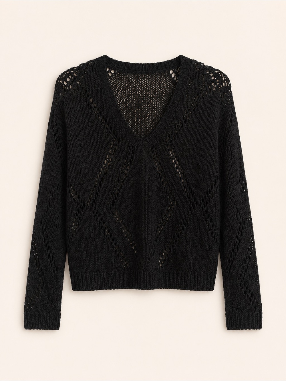 Luisa Cerano Open Knit Linen Blend Pullover Black | US 10
